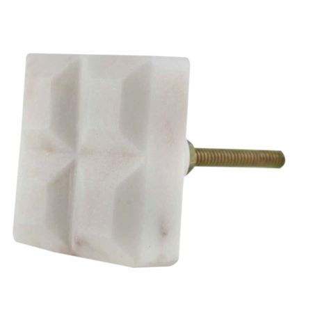 White Square Marble Stone Cabinet Knobs